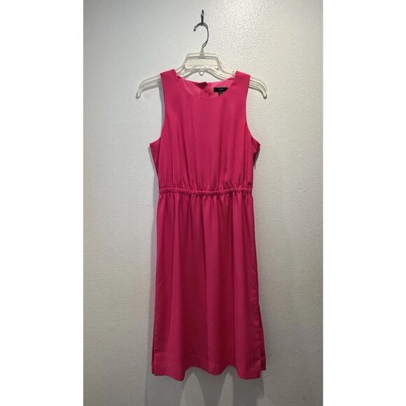 J.Crew Size 6P Petite Cinched Waist Cupro Midi Dress Bright Hot Pink Button Back - Picture 1 of 7